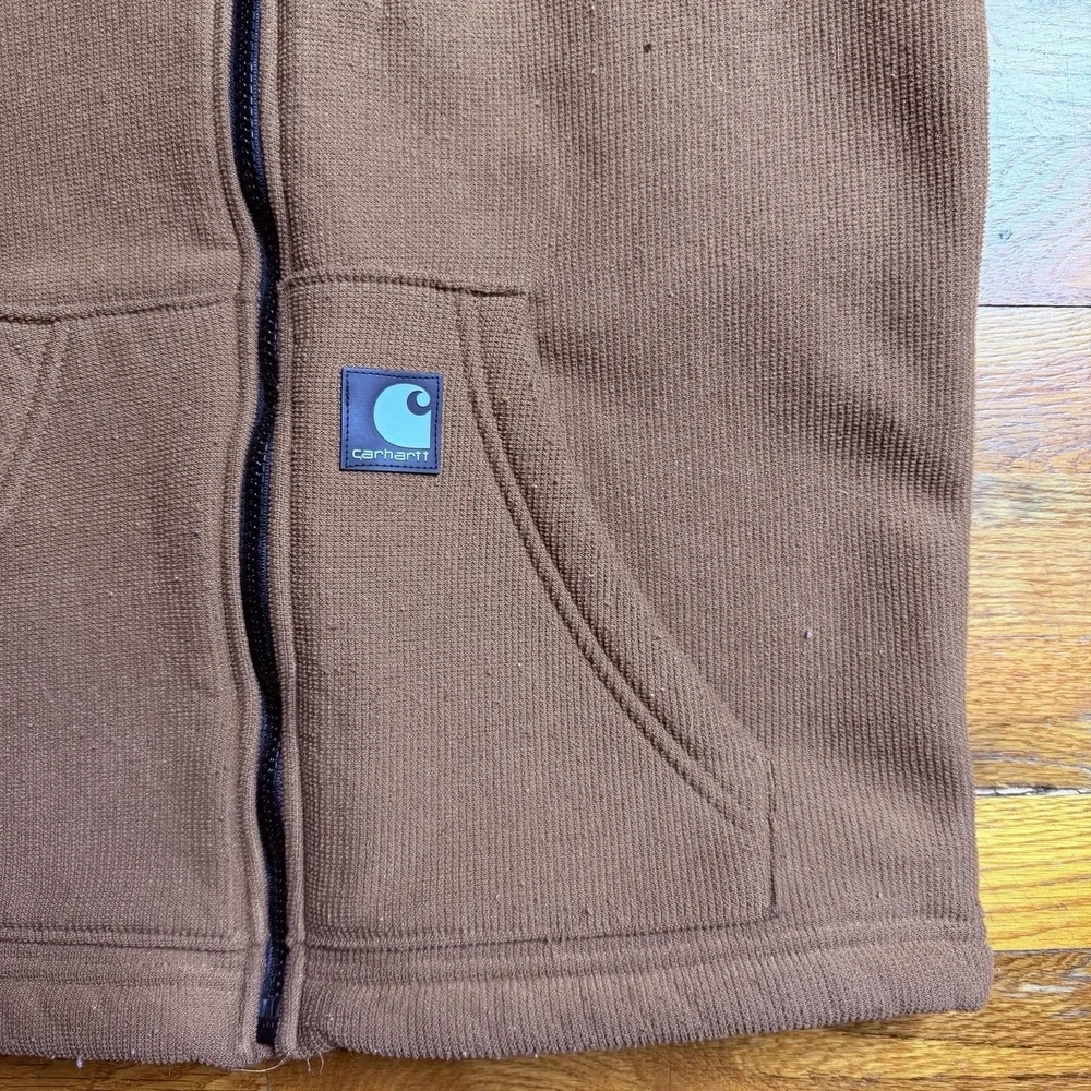 Carhartt V28 Vest Men Size Small Brown Textured Fleece Zip Map Pocket